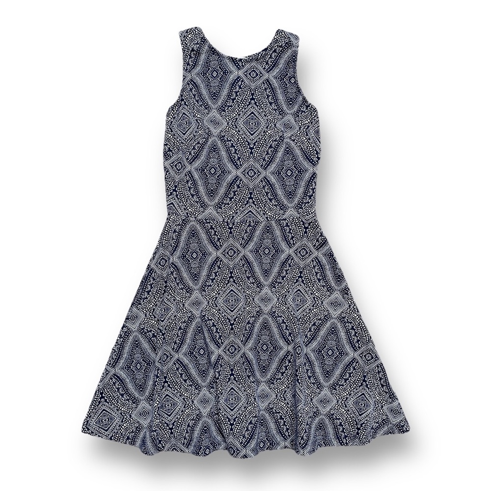 H&M Y2K Skater Dress Racerback Blue & White Paisley Printed Fit & Flare A Line